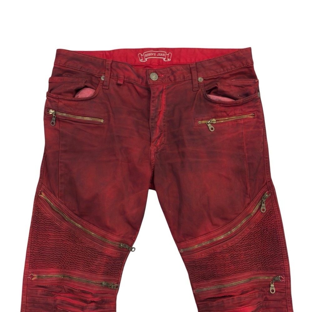 Robin's Jean Mens Size 36 "The Show" Red Moto Biker Zip Pockets Skinny Jeans euc